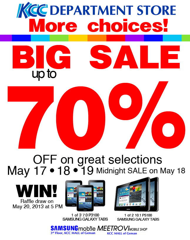 KCC Department Store: 3DAY BIG SALE